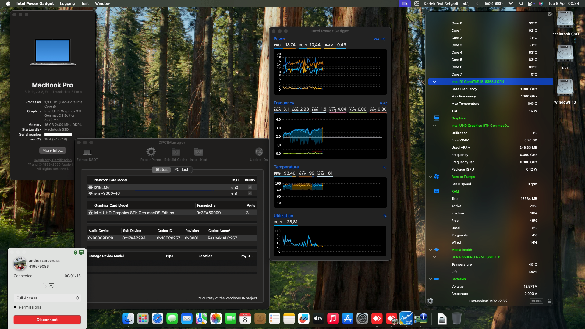 Success Hackintosh macOS Sequoia 15.4 Build 24E248 in Lenovo Thinkpad X390 Yoga